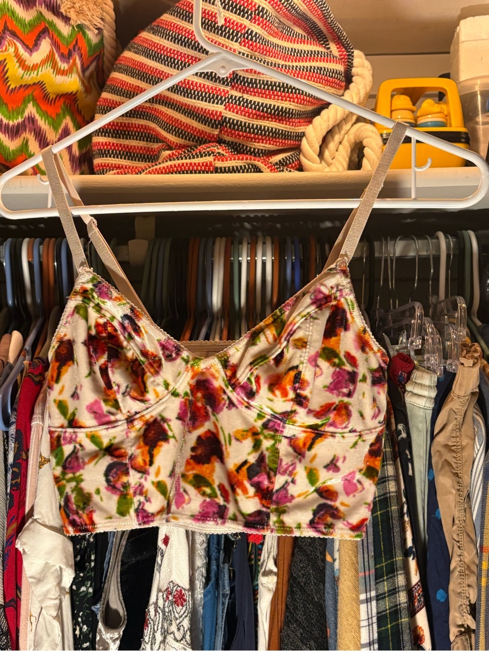 Free People Velvet Floral Bralette - Cream Floral